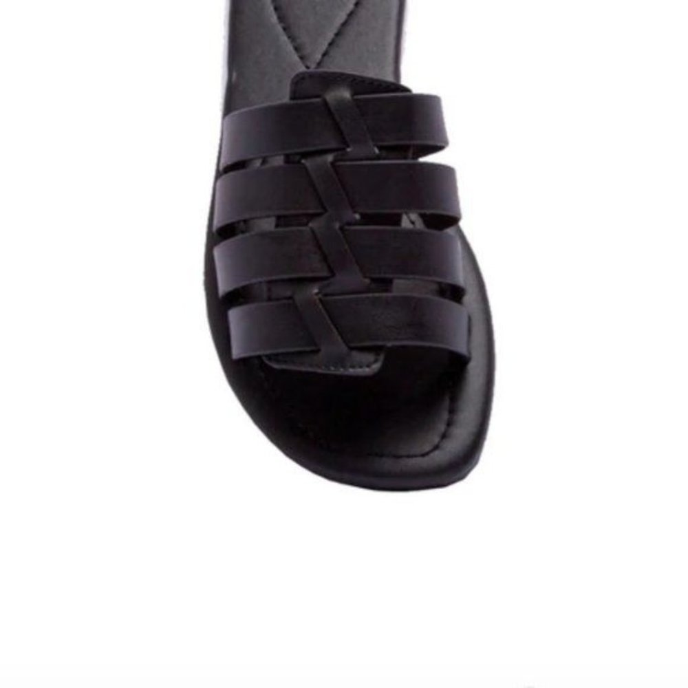 !! NEW !! Soft Vegan Leather Caged Slide Sandals in Black - Picture 6 of 8